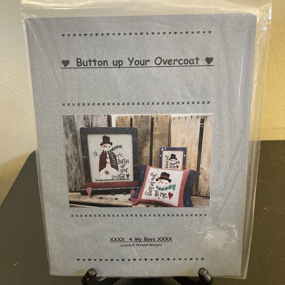 4 My Boys Button Up Your Overcoat Cross Stitch Pattern Snowmen + Buttons‎